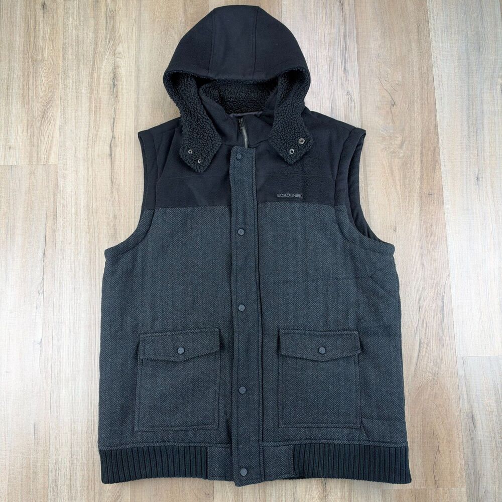 Ecko Unltd. Men's XL Extra Large Heavyweight Hooded Vest Black Gray